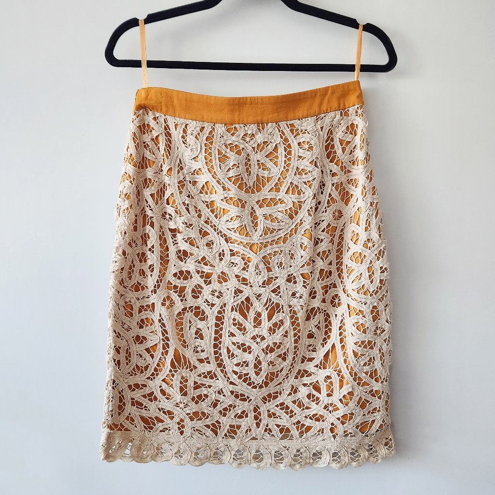 Vintage Anthropologie Odille Battenberg Lace Lacemaker Pencil Skirt Size 4